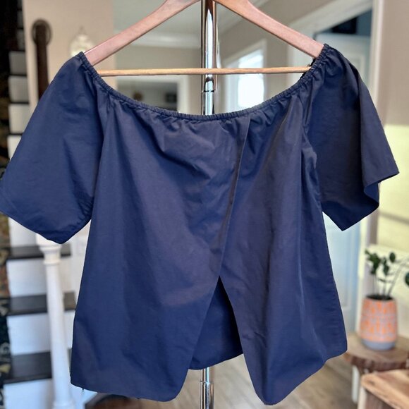 Alice + Olivia Split Back Off the Shoulder Coastal Crosby Top Blouse Navy Sz XS - Picture 8 of 13